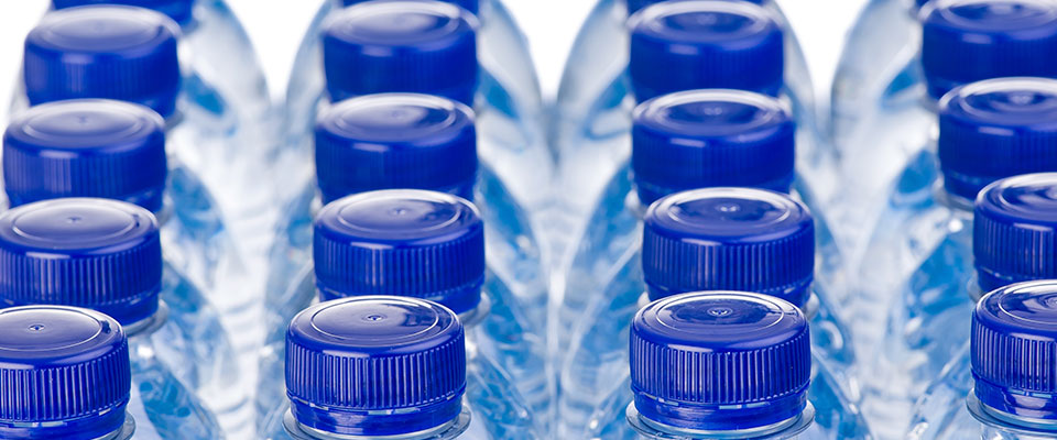 rows of water bottles